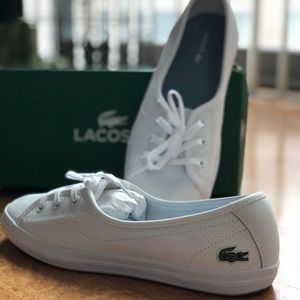 White Leather Lacoste Flats